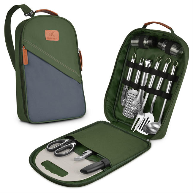Camping Cooking Utensils Set 27 Pcs Cookware Kit - Portable Outdoor Cooking and Grilling Utensil Organizer Travel Set for Backpacking BBQ Camping Travel,Camping Accessories,Dark Gray Camo